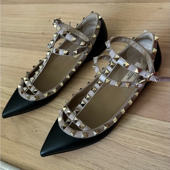Black Valentino Rockstud Cage Flats - Picture 7 of 7